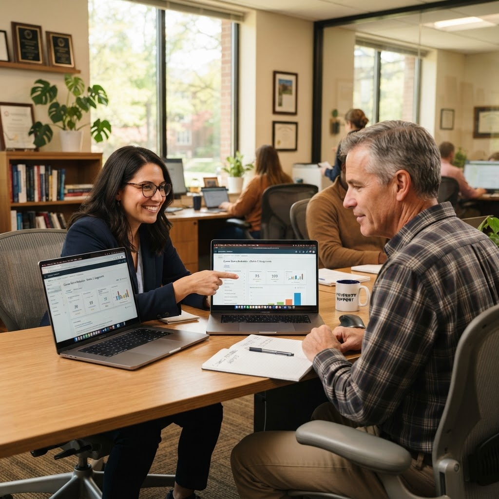 Faculty support specialist coaching an author through a course review